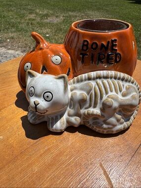 Yankee Candle Halloween Cat & Pumpkin Planter - White and Orange